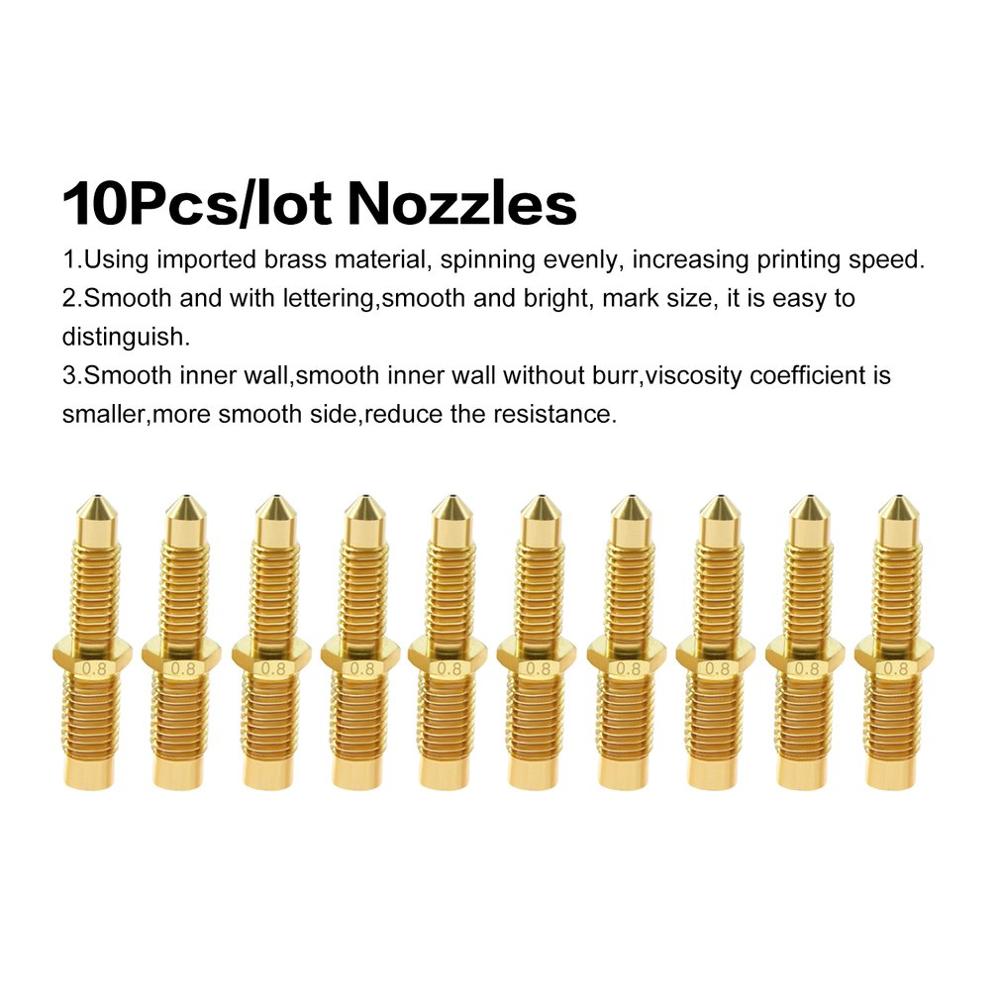 10 Uds V6 boquilla de garganta integrada de latón extrusor cabezal de impresión M6 rosca completa 0,2mm/0,4mm/0,8mm piezas de impresora 3D