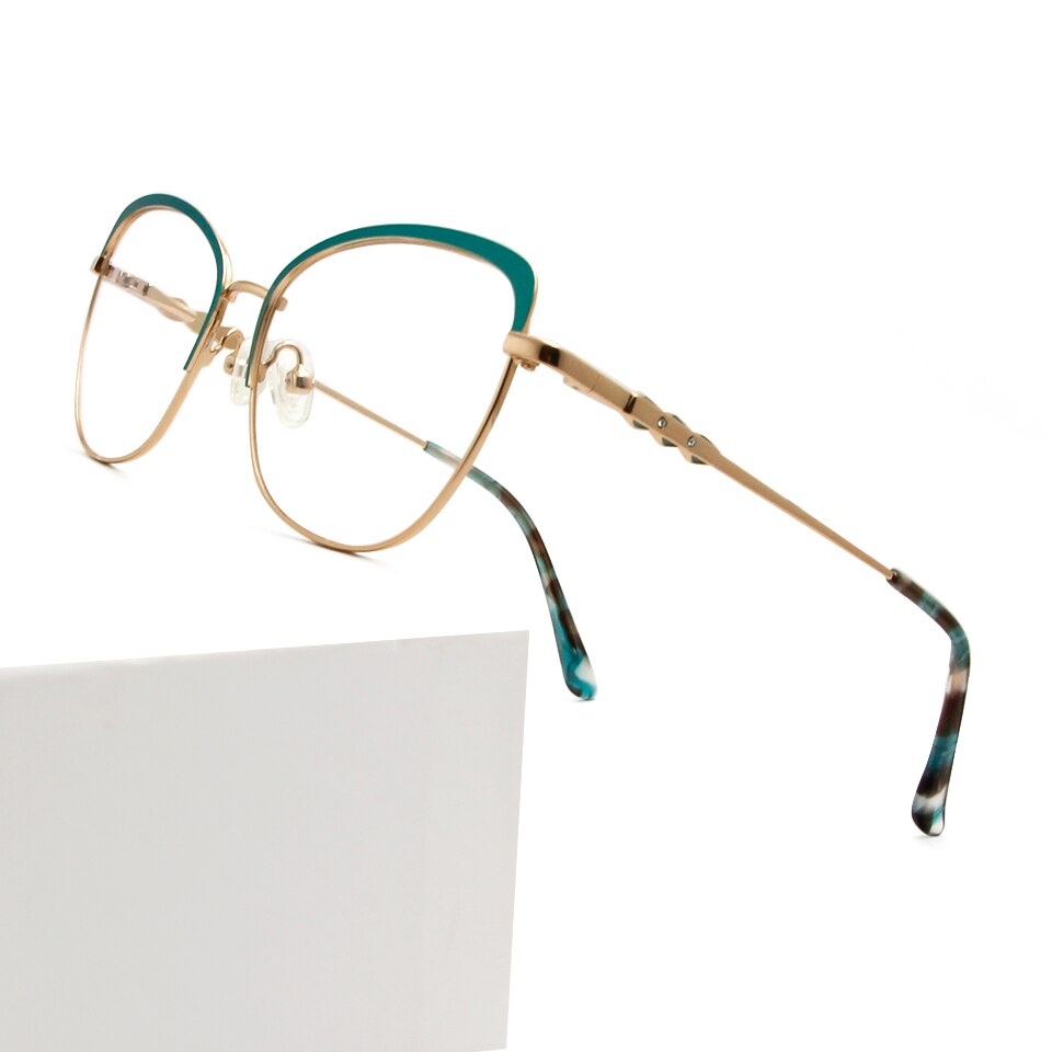 Metalen brilmontuur voor dames, cat eye bril, trendy optische bijziendheid, brilmontuur op sterkte voor dames: Frame groen