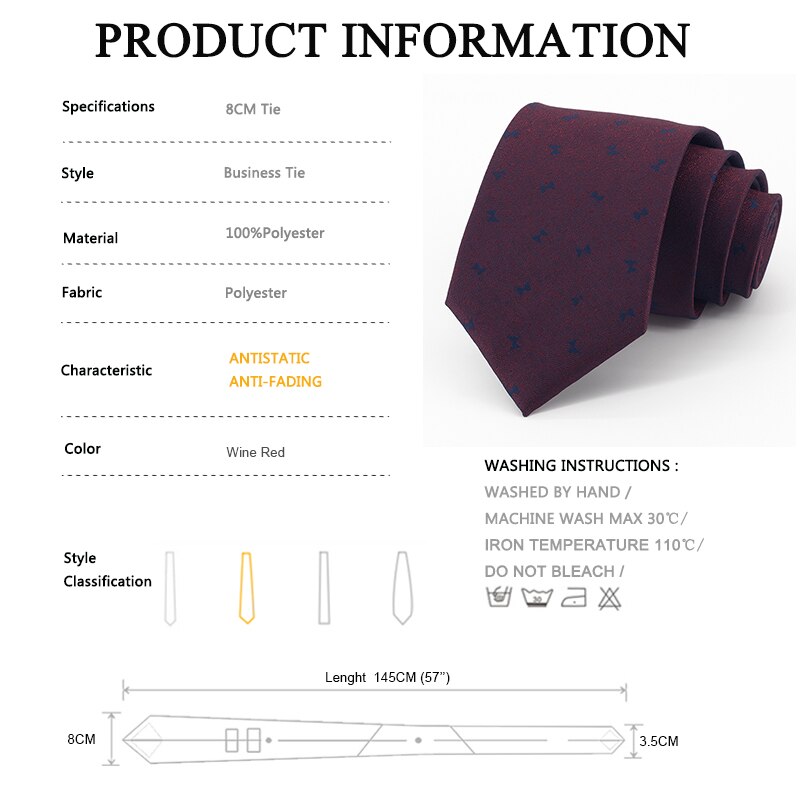 Brand 8CM Wide Business Tie For Men Deep Red Formal Necktie Party Wedding Work Box
