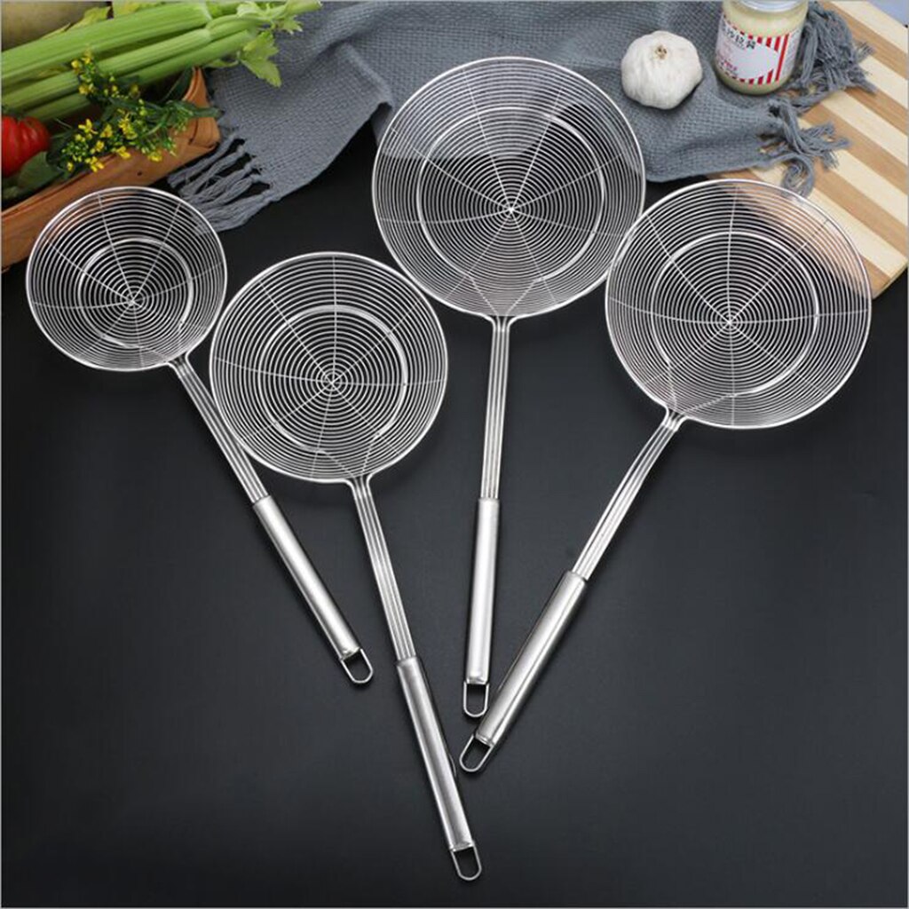 Écumoire de cuisine frite, écumoire en acier inoxydable durable, manche long, sécurité, tous les 4