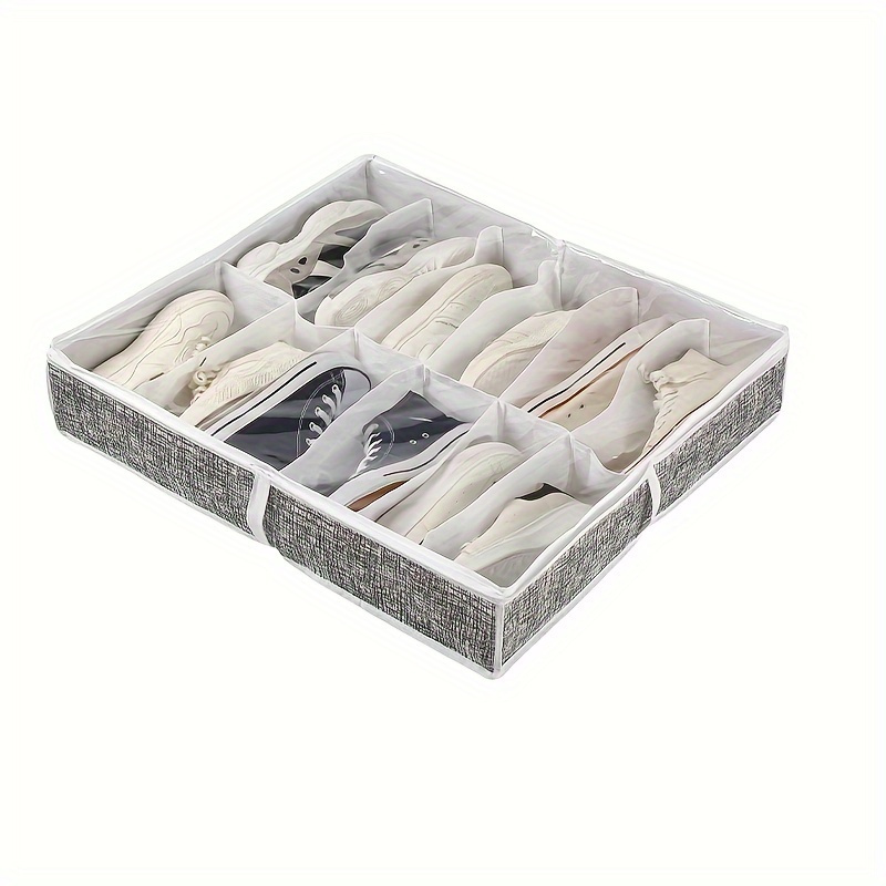 12 compartment shoe storage box, foldable and transparent lid, organizer for storing shoes under the bed: MULTI