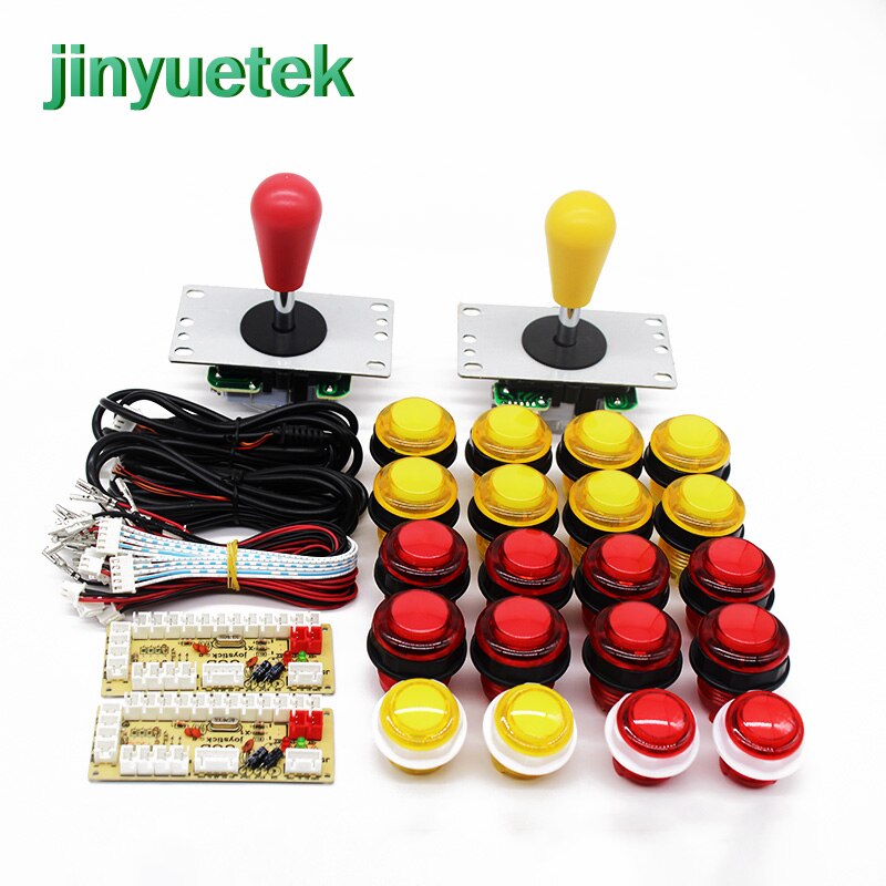Diy Arcade Game Kit SANWA Arcade Joystick DIY Kit onderdelen PC Raspberry Pi USB Encoder Drukknop voor android: red and yellow 2