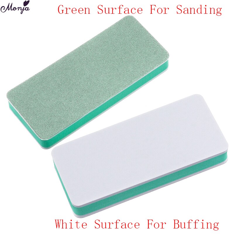 Monja 1 Pcs White Green Nail Art Buffering Block Double-sided Sanding Polishing Nail Sponge Buffer Files Manicure Tool