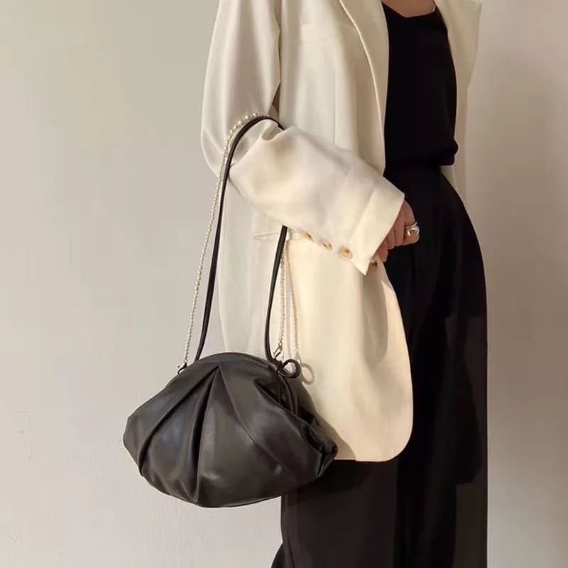 Vintage pu leren schoudertassen voor dames, crossbody tas, reistas met parelketting, handtassen en portemonnees: Zwart