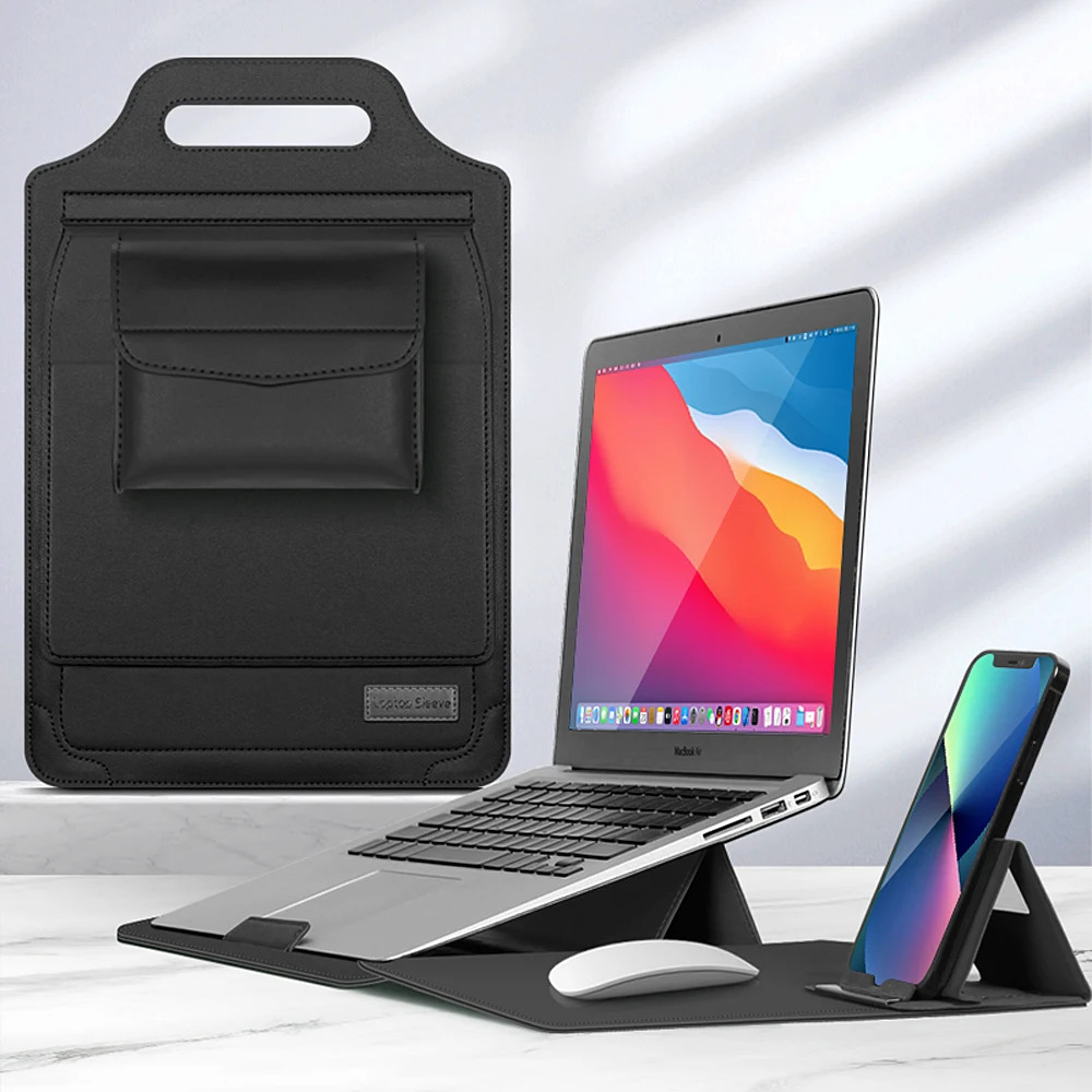 Laptop Sleeve Bag 5 in 1 Laptop Stand Case with Cable Mouse Pad Pouch for MacBook Huawei Matebook 11 12 13.3 13 14 15 Cover: Thirteen / black