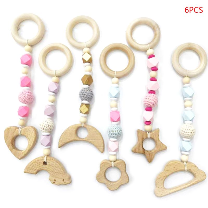 6 Pcs/set Children Room Decoration Wooden Baby Kids Fitness Rack Pendant Beech Wood Hanging Ornaments