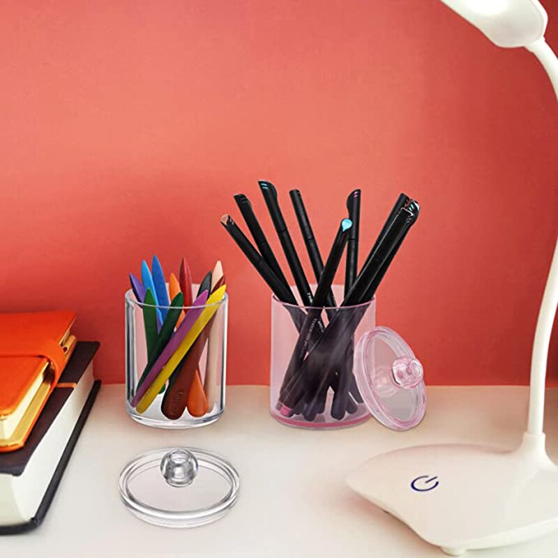 Badkamer Organizer Cosmetische Opbergdoos Katoenen Bal Qtip Beugel Acryl Opslag Jar Pen Houder Met Bamboe Cover Stofdicht