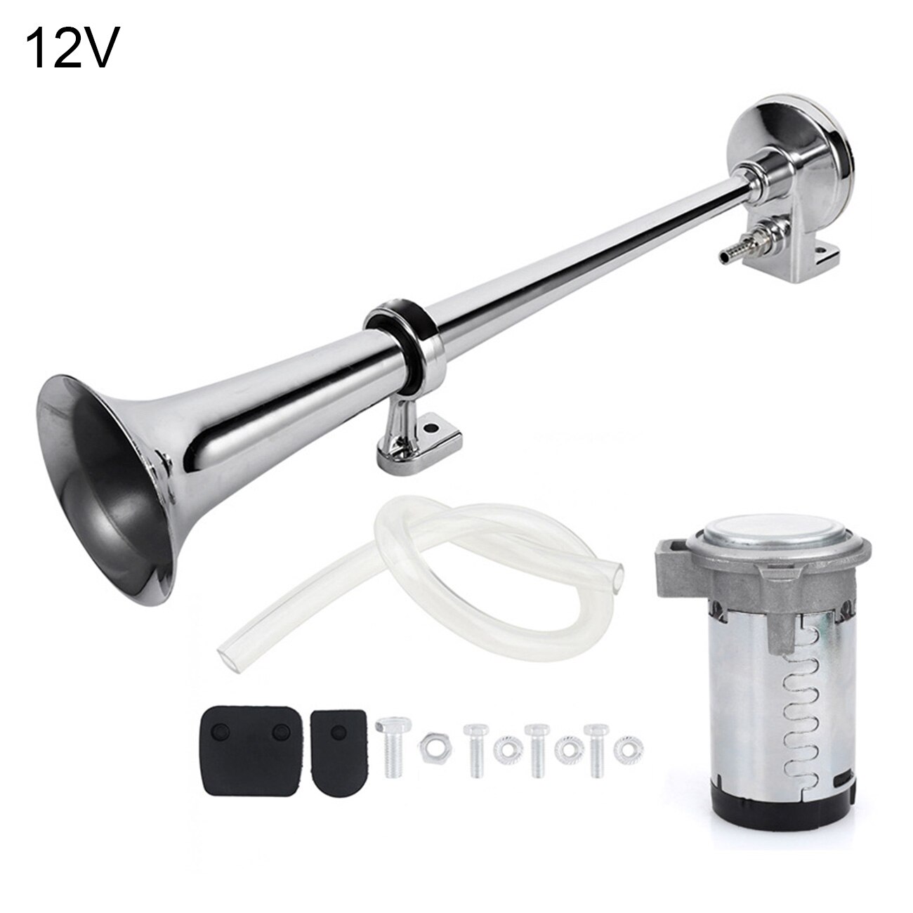 450Mm Universele 17 Inch 150DB Auto Luchthoorn Elektrische Air Control 12V /24V Gelden Truck auto Motor Boot: 12v silver