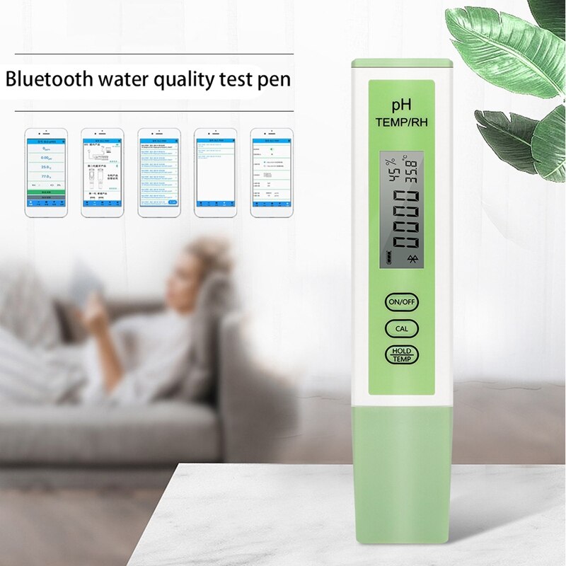 Bluetooth-Compatibel Ph Meter Temperatuur En Vochtigheid Bt Ph Tester Real-Time Monitoring Temp Rh Digitale Water tester