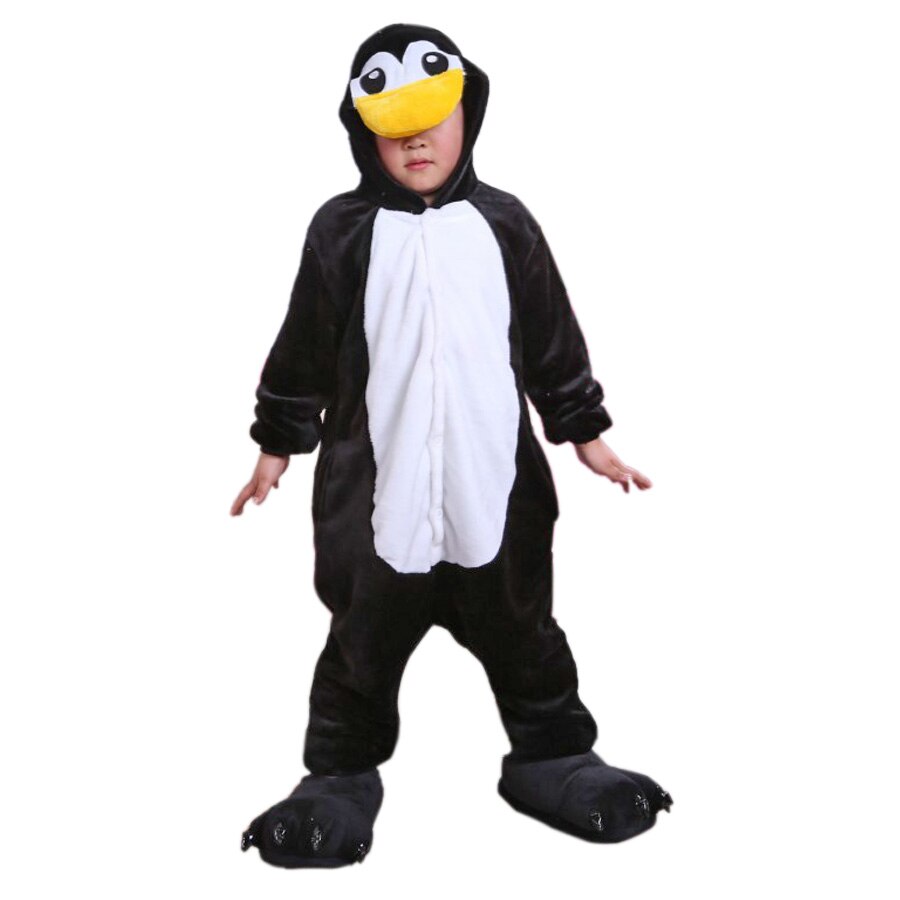 Børn pyjamas dyr pingvin cosplay onesie pyjamas i 3-10 år børn drenge piger blød flannel nattøj nattøj: 3t