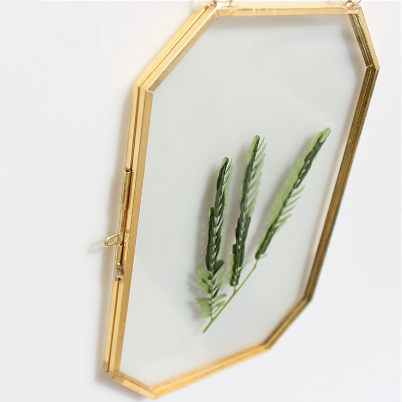 Noordse achthoekige koperen geometrische fotolijst voor aan de muur, glazen specimenhouder, fotomap voor thuisdecoratie