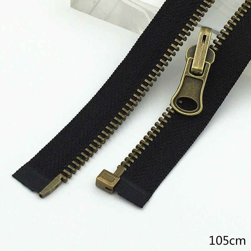 5#   sort tape messing bronzetænder messing metal lynlås 75 80 100 120cm 1 stk diy tøjjakke tilbehør til beklædningsgenstande: A-sort 105cm