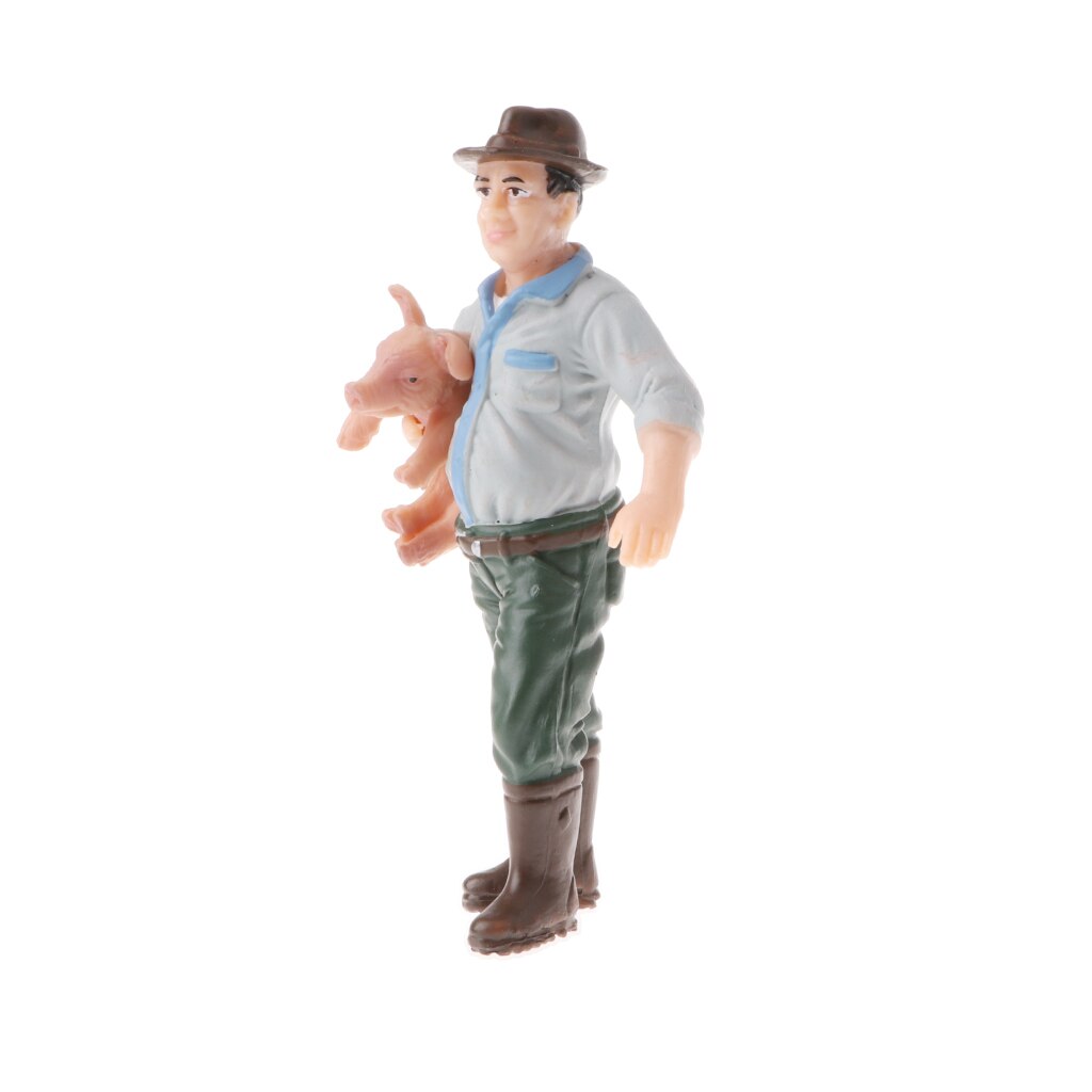 Realistic People Figure Holding Pig Farmer for Home Decor, Table