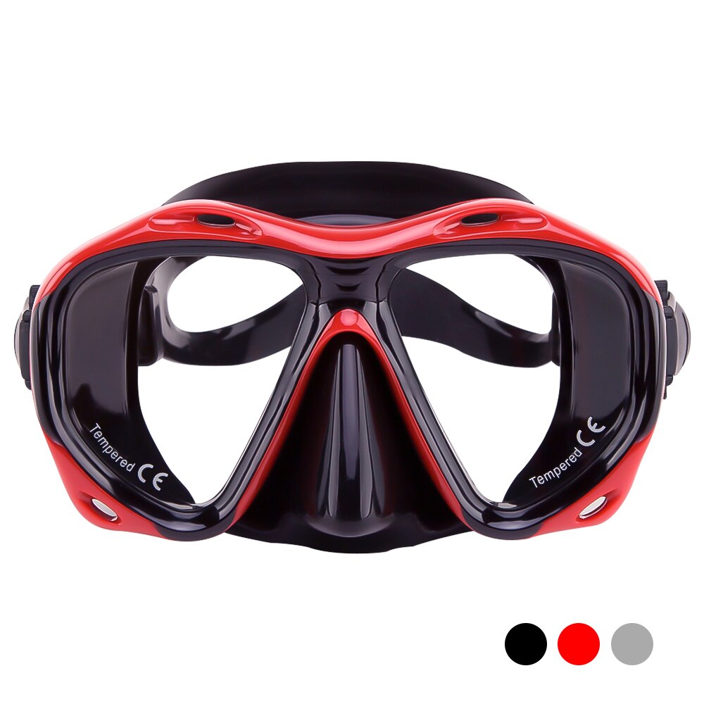 SFIT Swimming Goggles Underwater Anti Fog Half Face Nose Clip Glasses Diving Bikini Tempered Glass Lens Snorkel Goggles: Adult red  style 2
