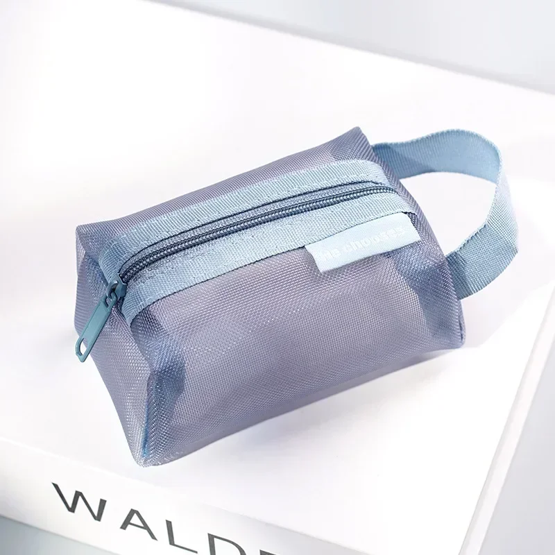 Mini Clear Nylon Mesh Cosmetic Bags Cute Women Small Lipstick Makeup Bags Pouch Data Line Key Earphone Organizer Case