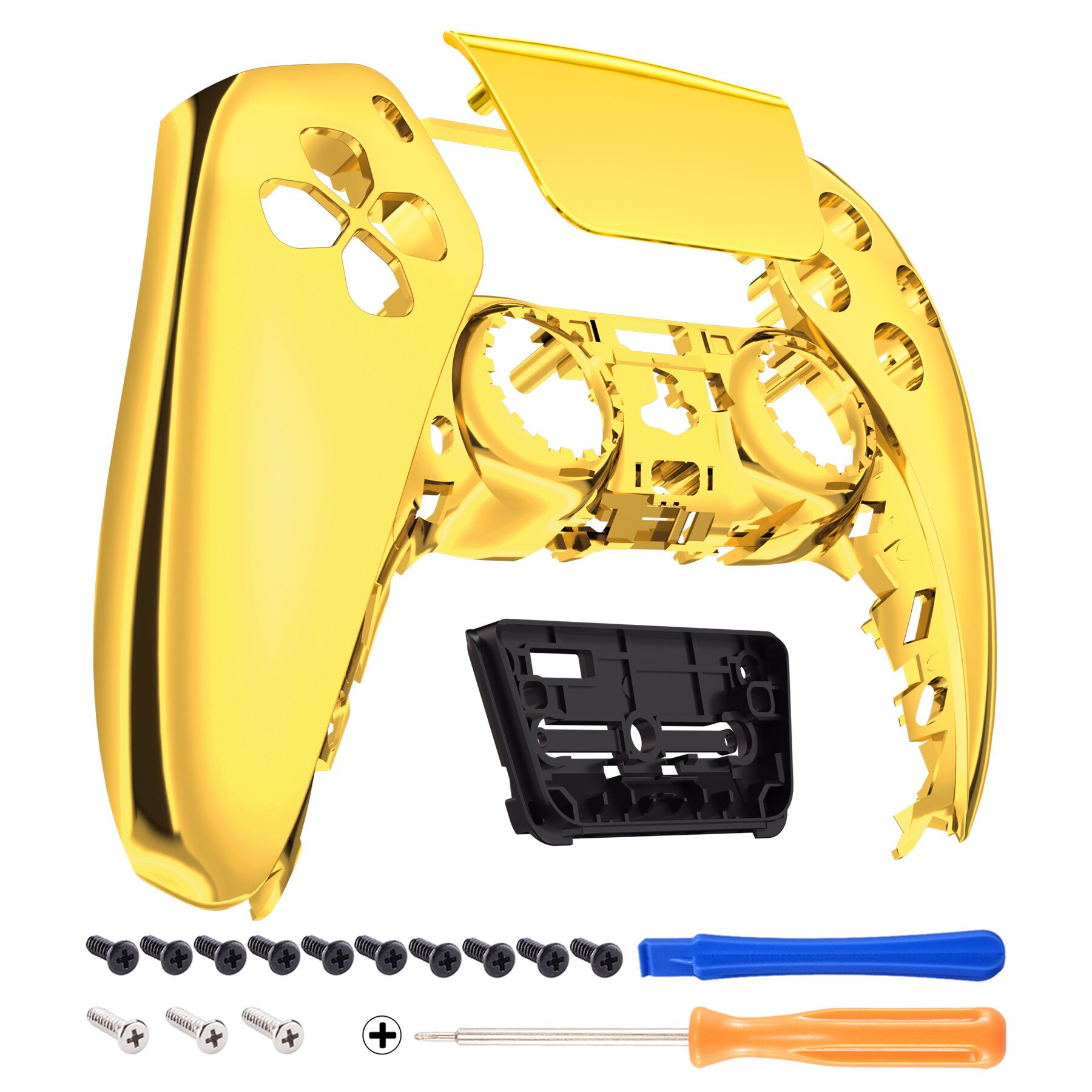 Extremerate Glossy Touchpad Front Behuizing Shell Diy Shell Custom Touch Pad Cover Faceplate Compatibel Met PS5 Controller: Chrome Gold