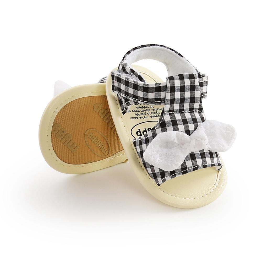 Zomer baby kind meisjes strik geruit ademend antislip schoenen sandalen peuter zachte zool strandschoenen 0-18m