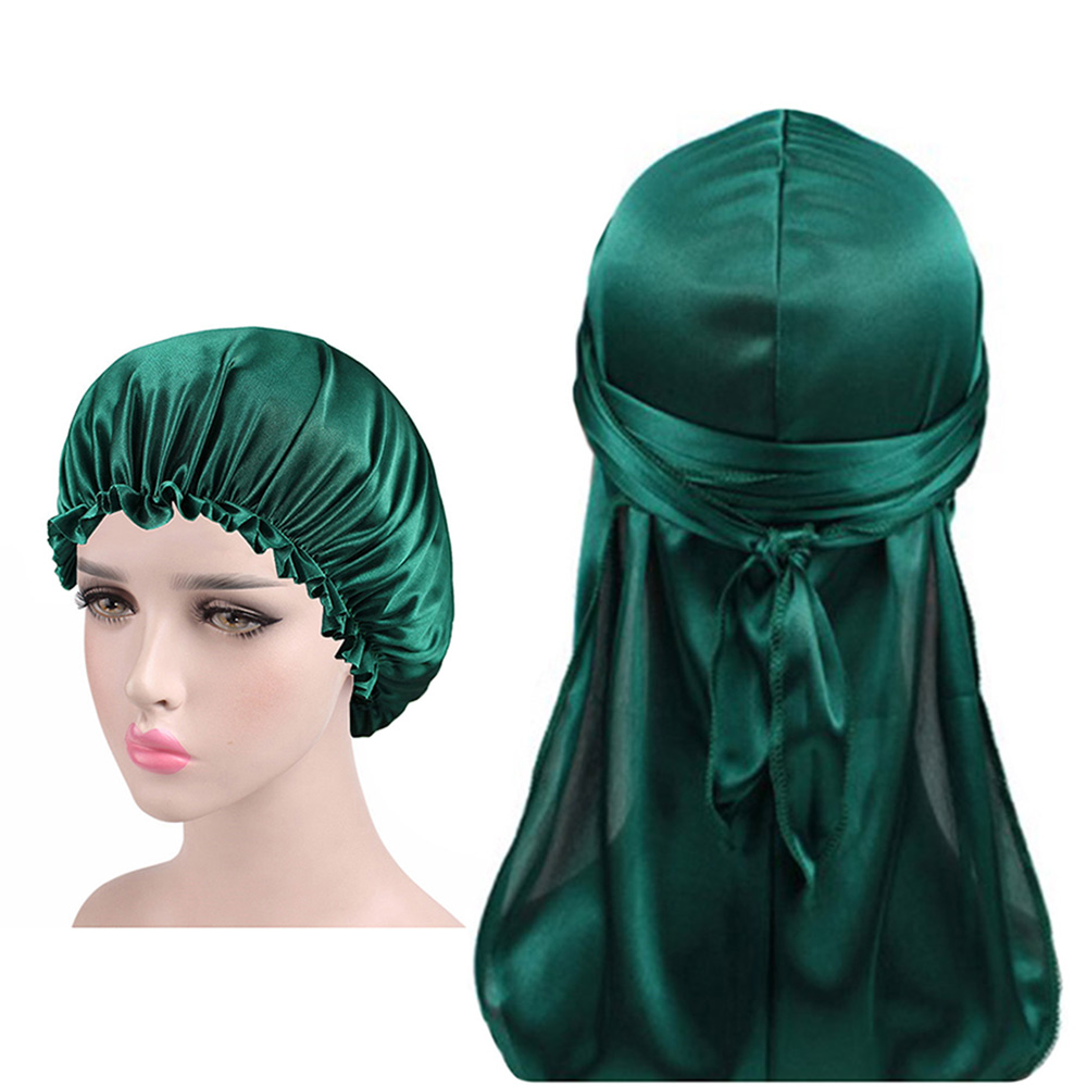 Silkemyk durag og pansersett for menn og kvinner langhale du-rag waves cap turban