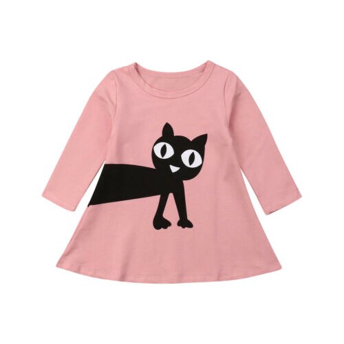 Peuter Baby Kids Rok Meisjes Cartoon A-lijn Lange Mouwen Leuke Outfits: Roze / 3T