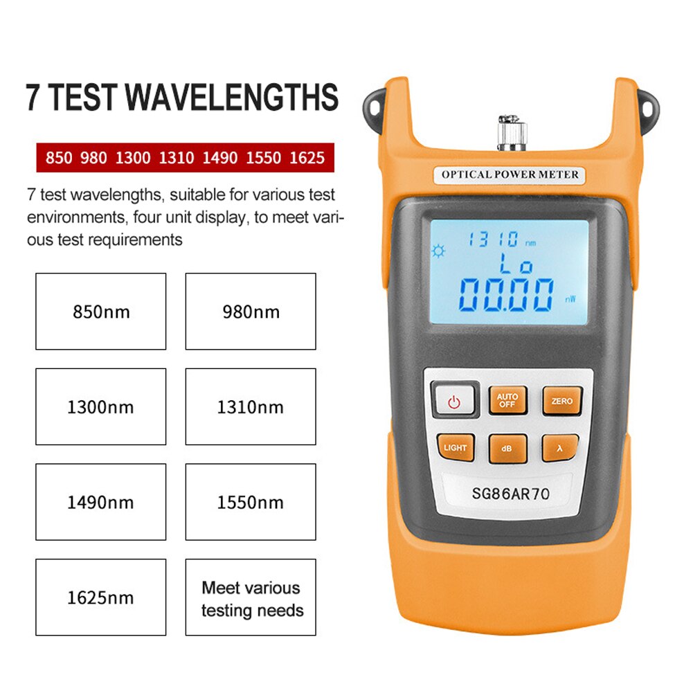 Draagbare Lcd-scherm Handheld Optische Power Meter 7 Testen W-Ave Lengte-70 ~ + 3dBm Fiber optische Tester Utility Tool