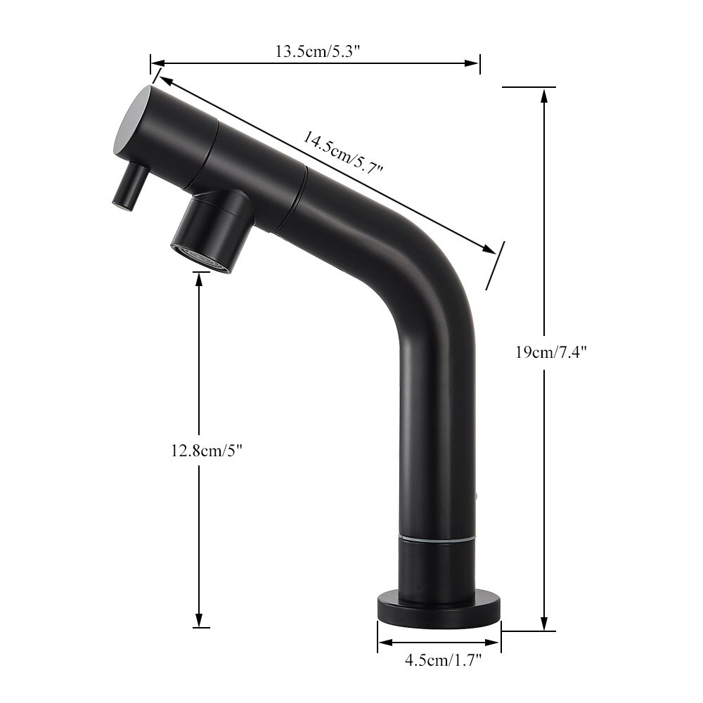 Wastafelkraan uittrekbaar zwart / geborsteld alleen koud water terrasinstallatie enkel gat enkele hendel badkamer keuken