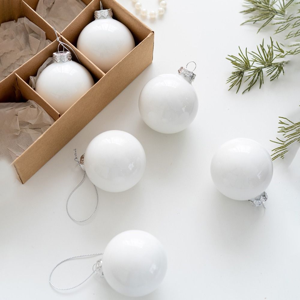 6 pçs artesanato conjunto de bola de natal de vidro 6cm criativo pingente de árvore de natal delicado pintado pendurado ornamento casamento