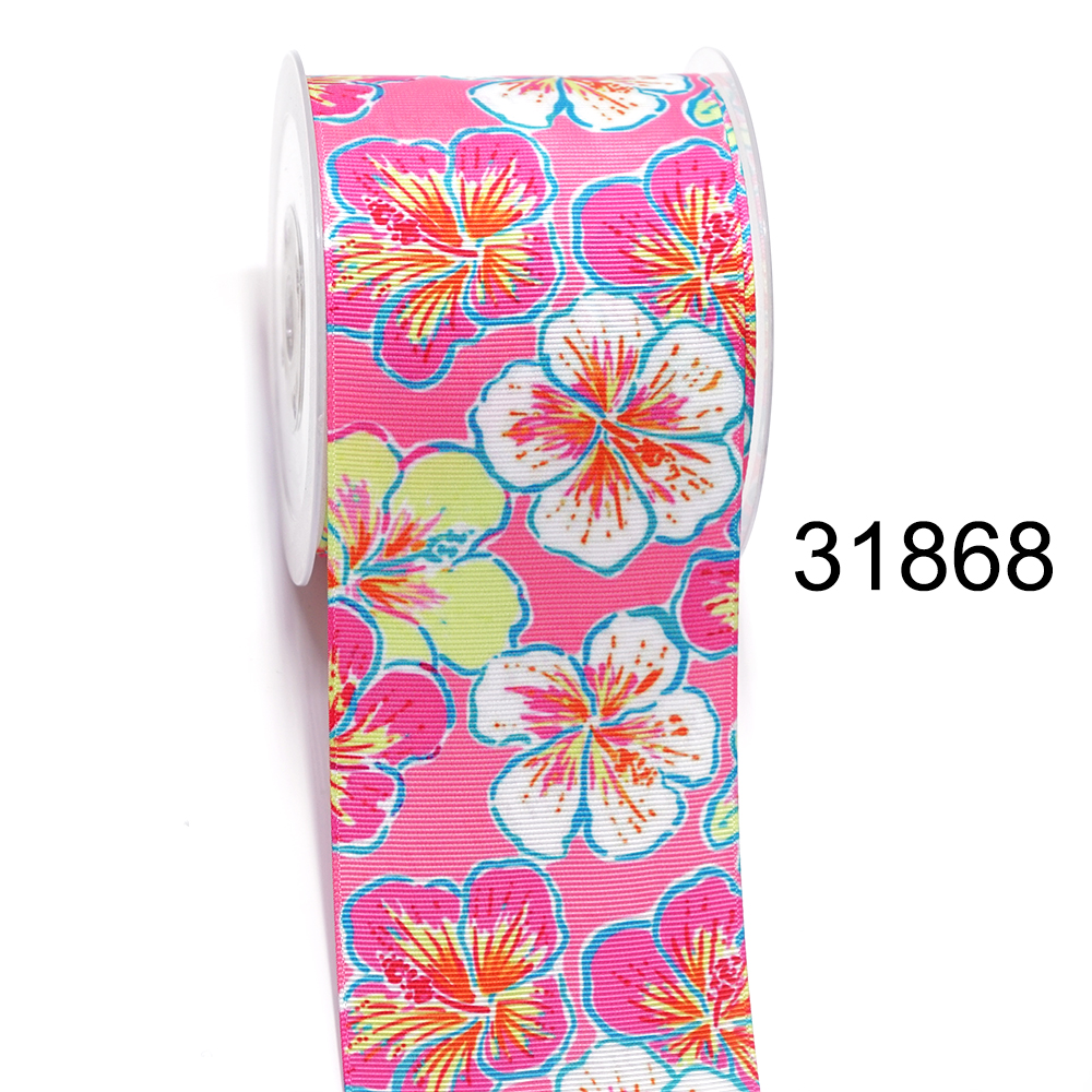 Nastro in Grosgrain stampato con fiori di cartone animato, forniture artigianali fai da te, accessori per cucire, 5 yarde 26079: Ottone / XXL