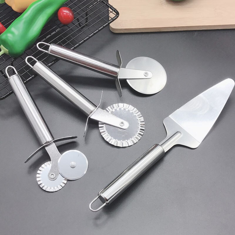 4 Patronen Dubbele Roller Pizza Mes Cutter Rvs Pizza Cutter Gebak Pasta Deeg Crimper Keuken Pizza Gereedschap