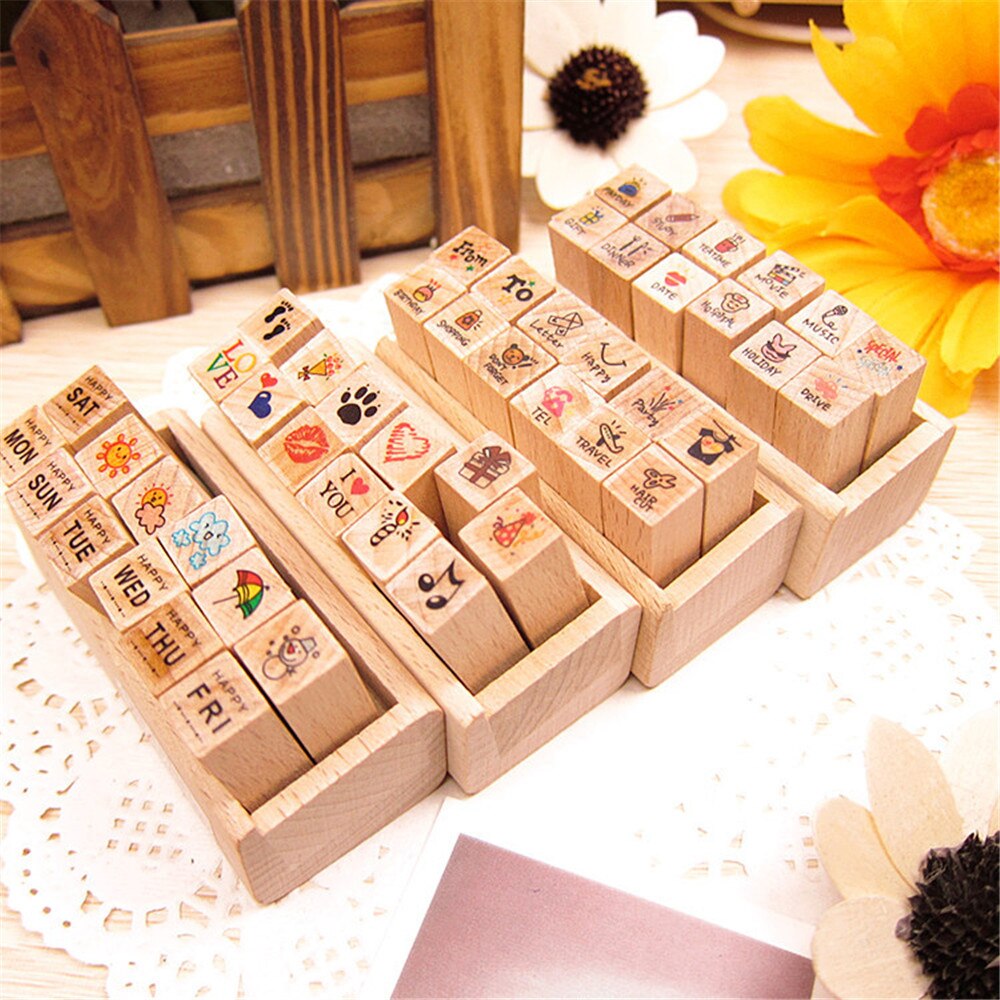 12pcs/set Date Weather Stamps Korean Stationery DIY Wooden Rubber Stamp for Planner Notebook Scrapbooking Journal Supplies