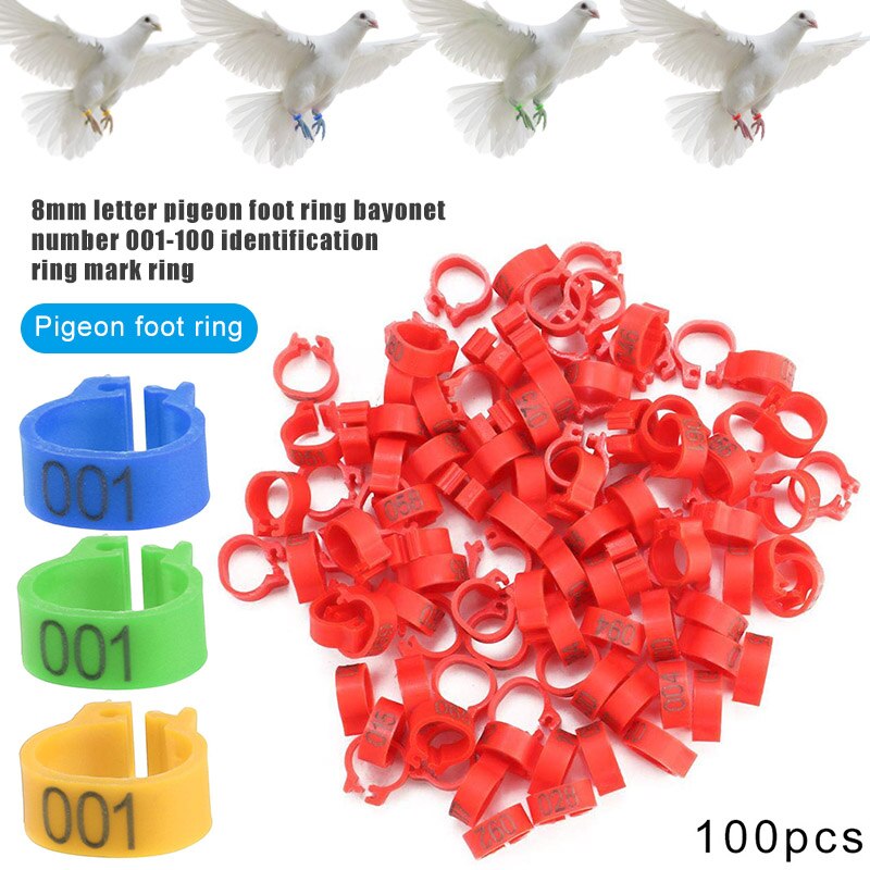 100 stk. nummererede fuglebenbånd 8mm fjerkræbenfodringe til kyllinger duer duer 001-100 nin 668