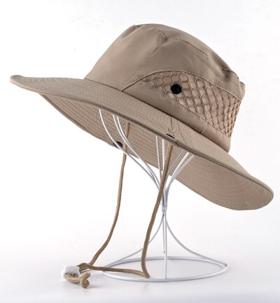 Solhat mænd spand hatte kvinder sommer fishin cap bred randen uv beskyttelse flap hat åndbar mesh knogle gorras strand hat mænd: Khaki  p02