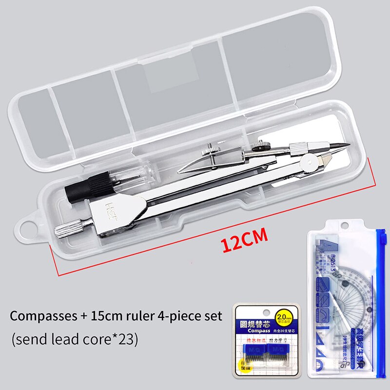 compasses ruler set triangle straightedge multifunctional math drawing caliper 2022 stationery school supplies: Metal compass set C
