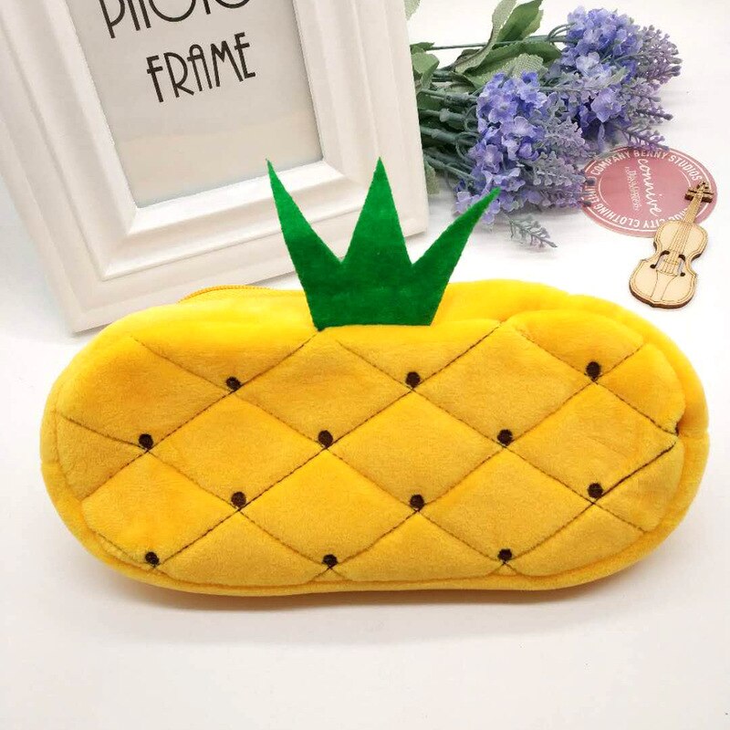 FUDEAM Soft Plush Cartoon Women Long Coin Purse Cute Zipper Girl School Stationery Pencil Case Usb Cable Storage Bag Key Wallet: Pineapple