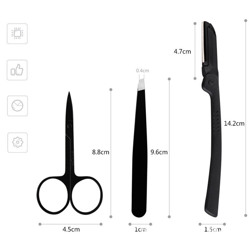 3pcs/set Stainless Steel Eyebrow Cutter Eyebrow Scissors Eyebrow Knife Thrush Set Women Girl Makeup Beauty Tools