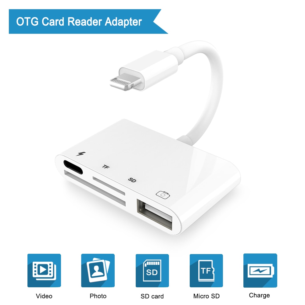 Kit de conexión 4 en 1 para Lightning a cámara, Cable adaptador de lector de tarjetas SD/TF/USB OTG para iPhone X, 8, 7 Plus, iPad 4