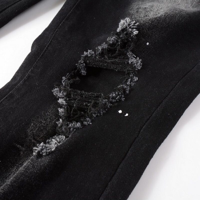Jean déchiré à trous pour Homme, Streetwear, Noir, slim, 2022