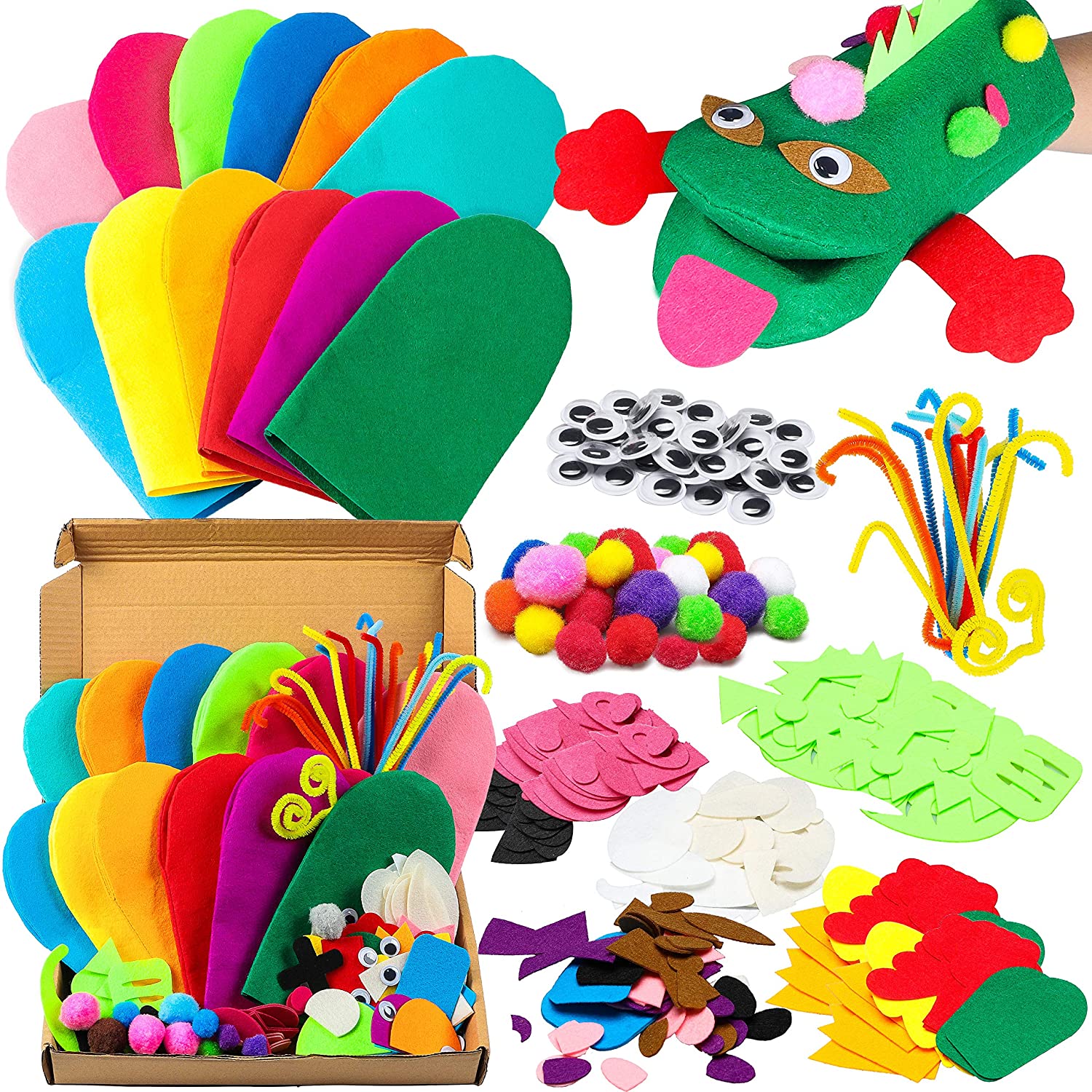 12Pcs DIY Hand Puppets Art Craft Education Materials Kit for Kids Role Play Felt Crafts Set Glove Show Handmade