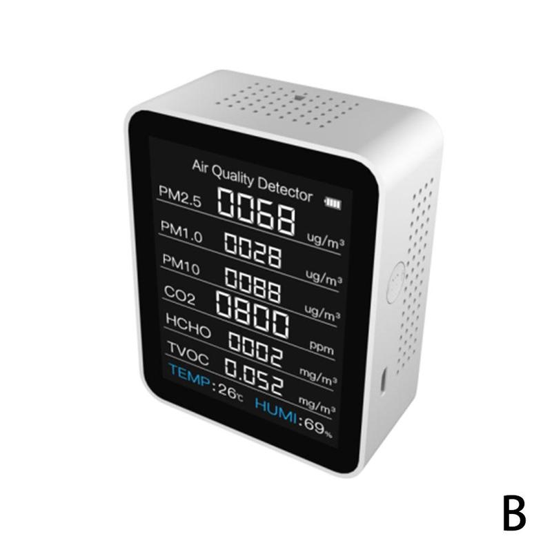 8 In 1 CO2 Meter Air Inspection Thermohygrometer Intelligent Gas Analyzer Digital Air Pollution Monitor: white