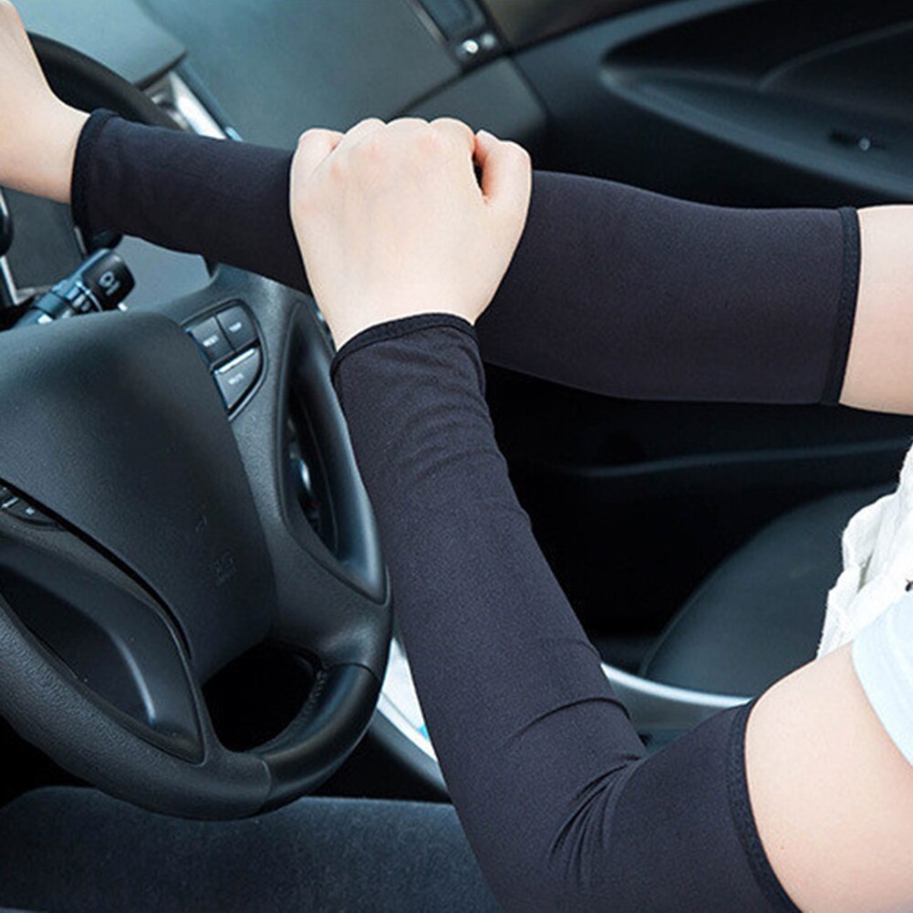 Un paio di manicotti da ciclismo estivi accessori per biciclette guida all'aperto guida protezione solare maniche lunghe da braccio in seta di ghiaccio con dita lunghe: Black