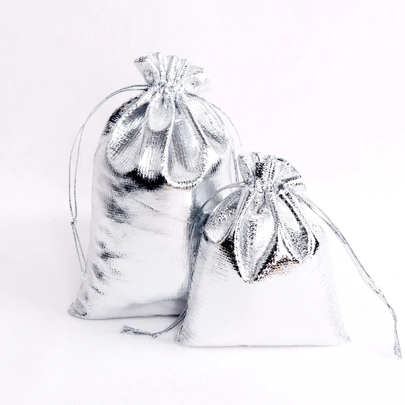 10 stks 9 Maten (5*7-20*30 cm) Bags Goud Zilver Kleur Drawable Organza Pouch Kerst Huwelijkscadeau Sieraden Craft Snoep Zakken: Fluorescentie Geel / 9X15cm