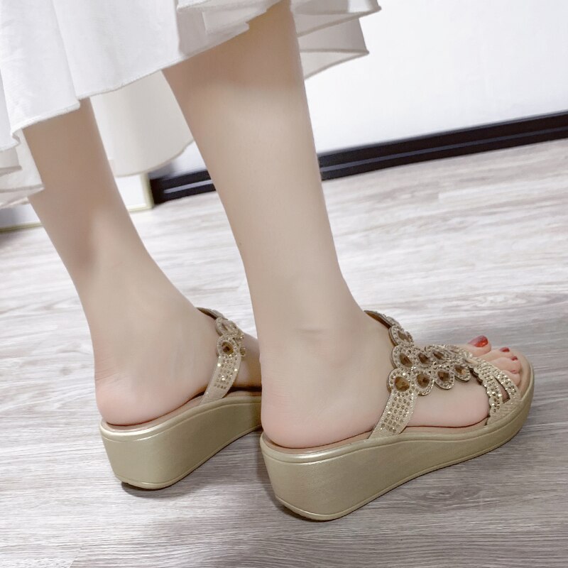 WDHKUN Bling femmes sandales été sandales à talons hauts cristal décontracté dames chaussures talons hauts strass pantoufles #0626