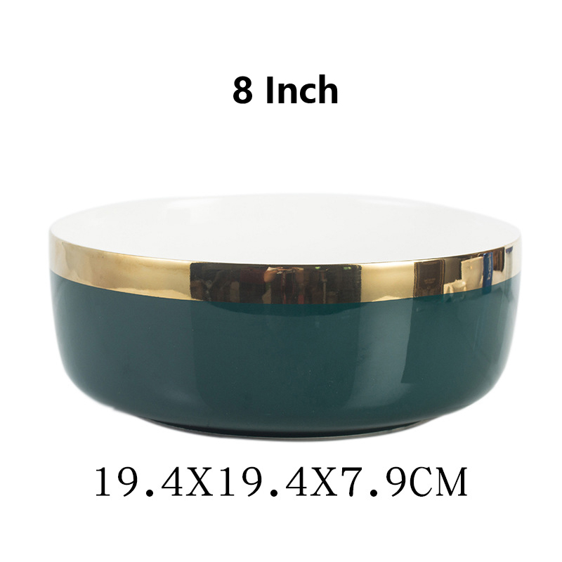 Nordic Stijl Groene Keramische Goud Inlay Diner Plaat Steak Food Lade Servies Rijke Soepkom Fruit Dessert Servies Set: 8 salad Bowl