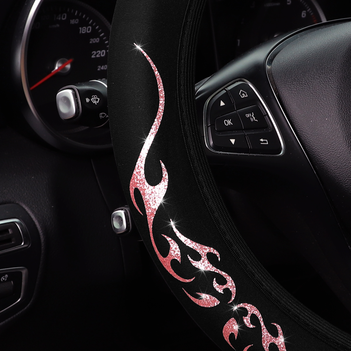 A Blingbling Flame Totem dynamic fabric car without inner ring steering wheel cover fits 14.5-15 inch automotive supplies