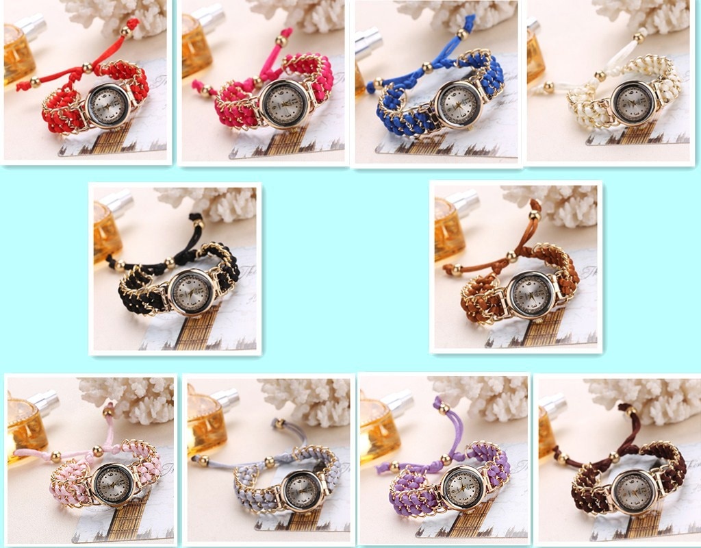 Vrouwen Soild Kleur Vintage Stijl Horloges Breien Touw Keten Kronkelende Analoog Quartz Dames Horloges