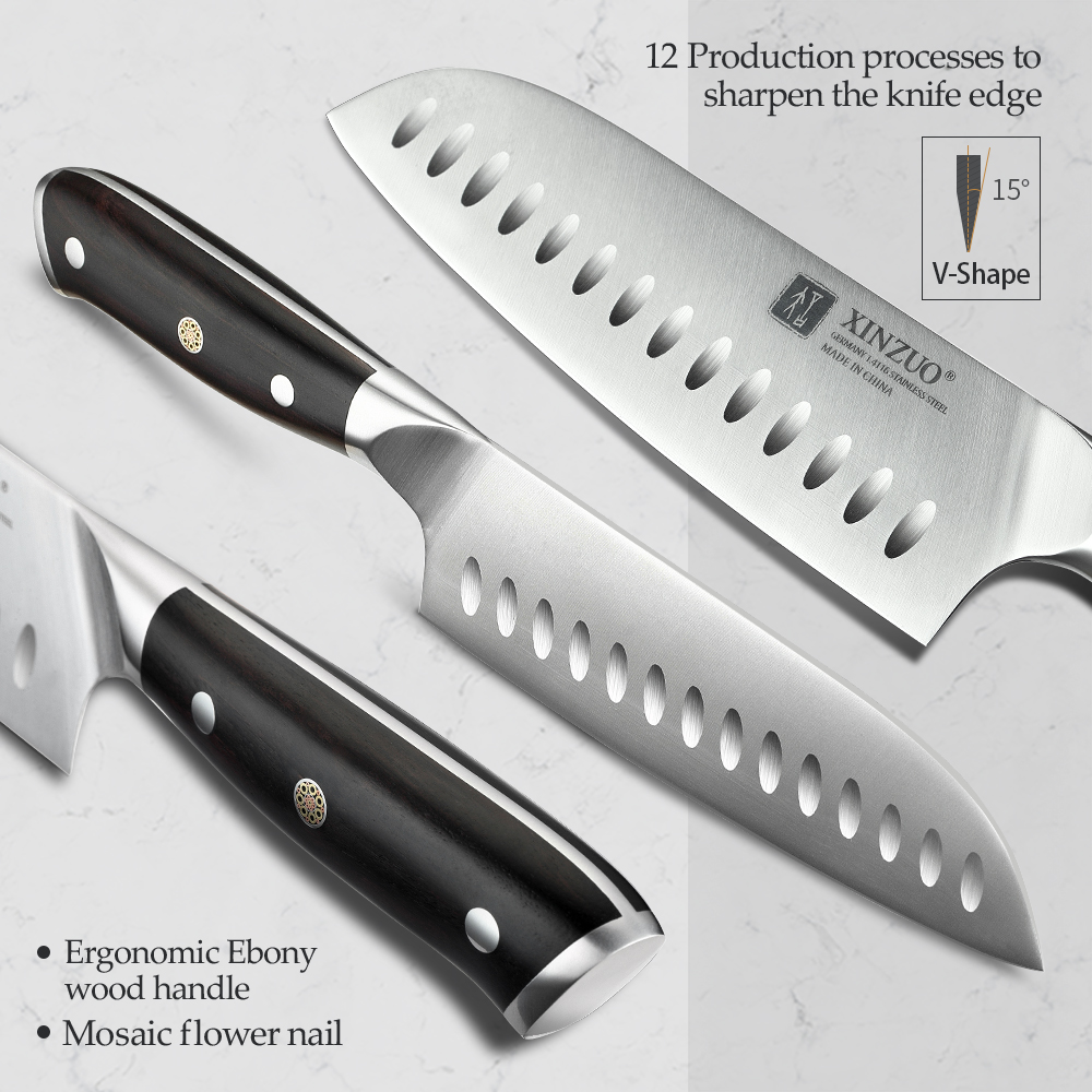 Xinzuo 7 '' tommer santoku kniv tysk 1.4416 stål høj kulstof køkkenkniv rustfrit stål kok knive madlavning tilbehør værktøj