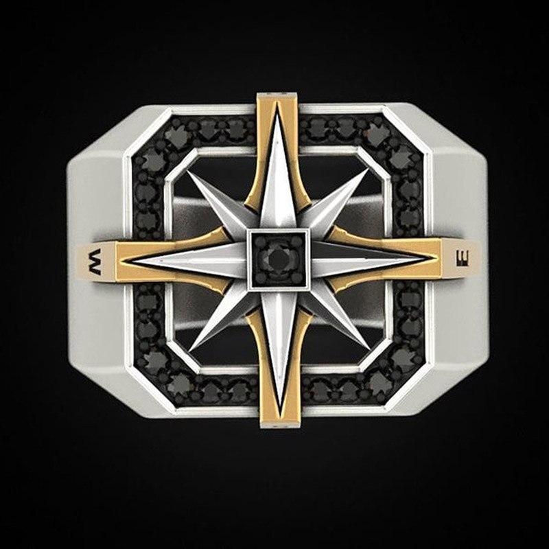 retro vikingstil nautisk kompassforseglingsring mannlig gult måke tofarget rustfritt stålringer årgang smykker til menn