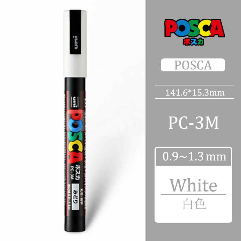 Uni Posca PC-3M 0,9-1,3mm Farbe Marker Stift Graffiti Wasser-basierend Farbige Marker Stifte dauerhaft Farbe Marker büro Schreibwaren: Weiß PC-3M