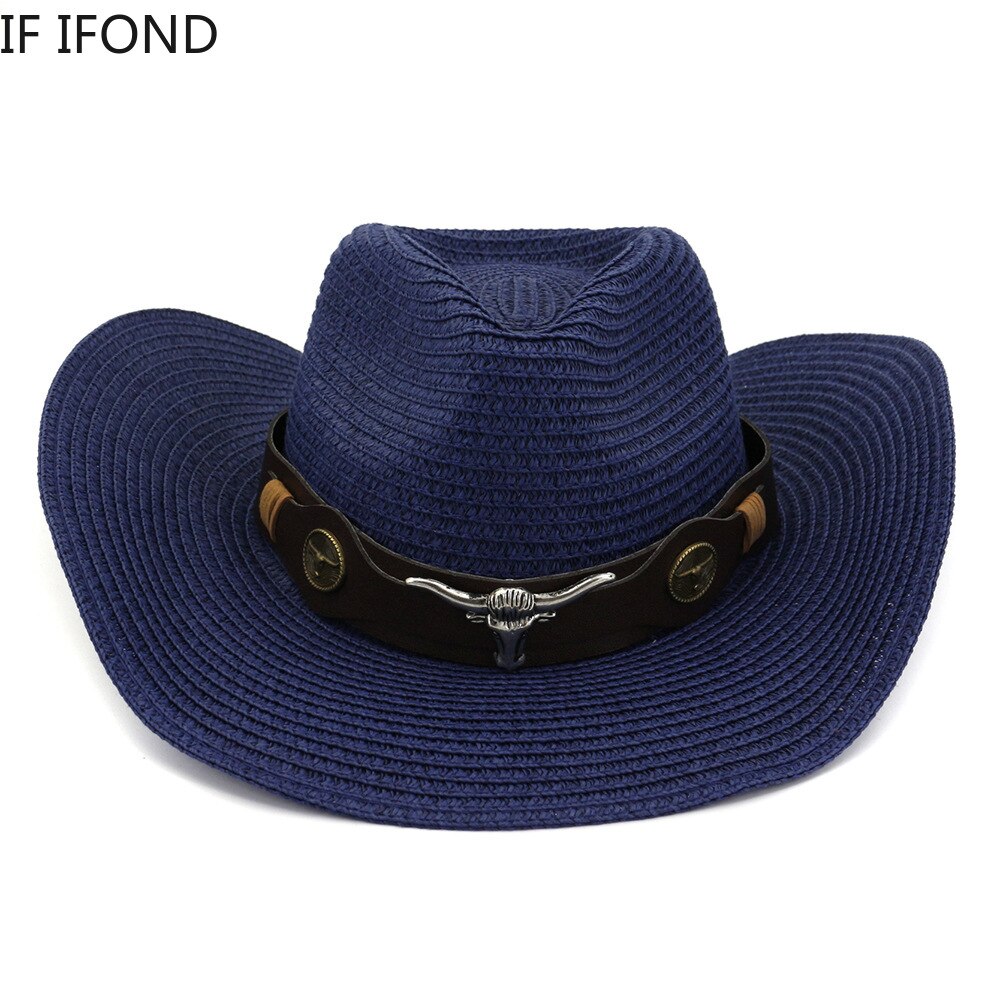 Sombrero de vaquero tejido Vintage para hombre y mujer, sombrero de paja clásico para exteriores, para la playa, Panamá