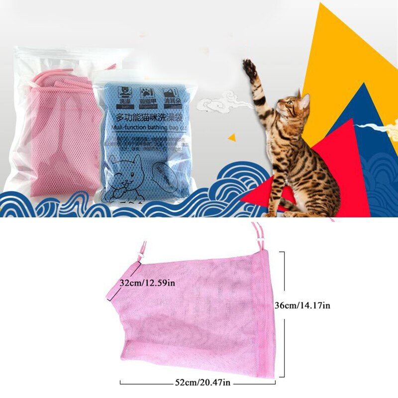 Mesh Cat Bathing Bag Cats Grooming Washing Bags Cat Bath Clean Bag No Scratching Bite Restraint Cat Supplies Nail Cutting