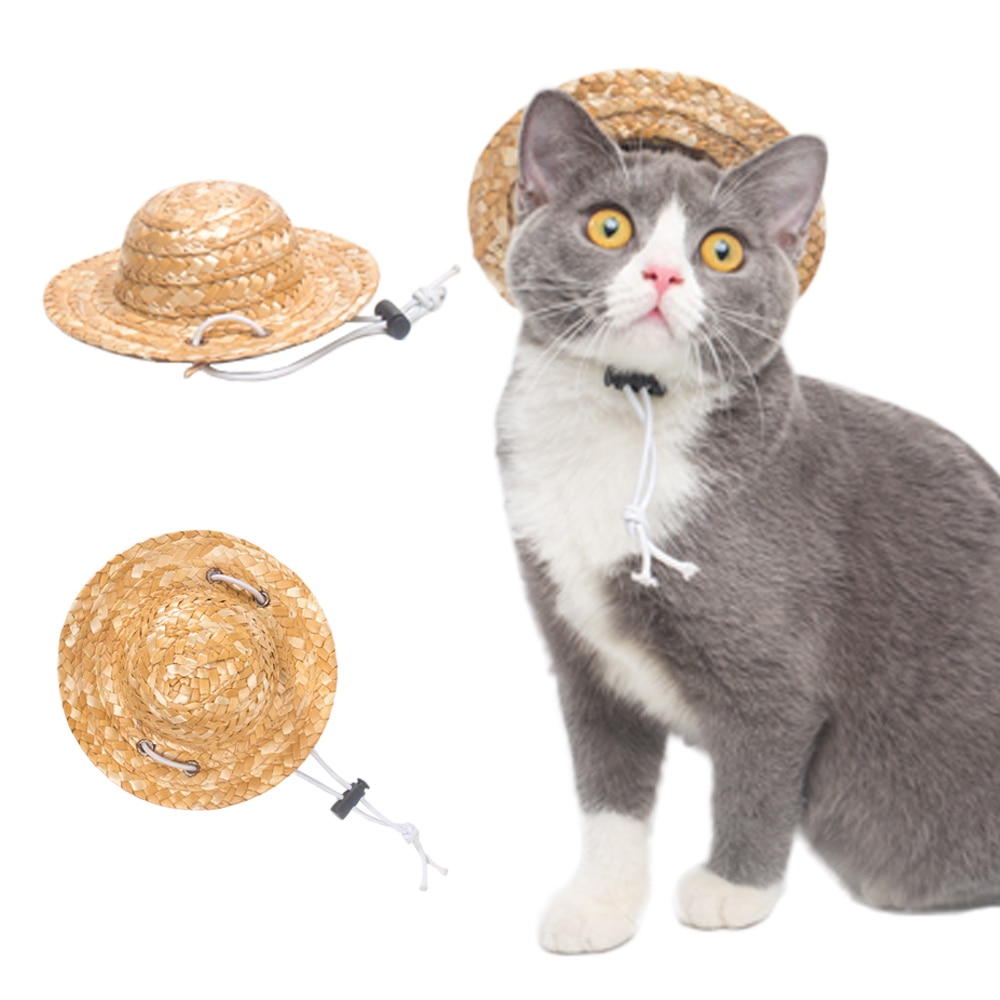 Rolig sommar sällskapsdjur katt keps solskydd hawaiiansk stil halmhatt för liten hund valp foto rekvisita trimtillbehör
